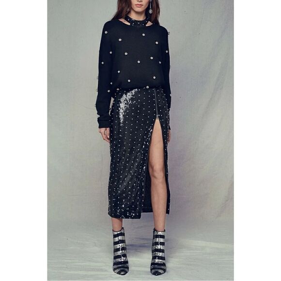 Alice and Olivia Gleeson Metal Ball Oversized Pullover Sweater Black Sz S - Picture 1 of 11